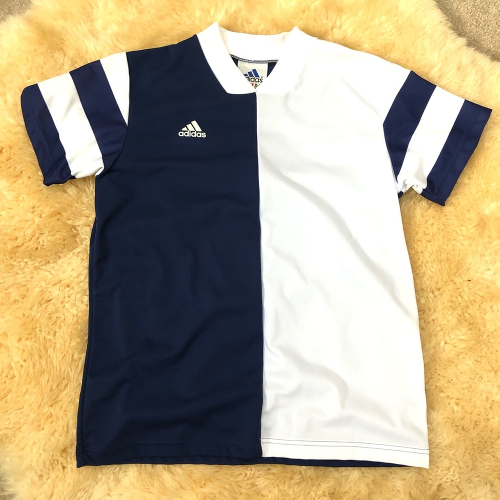ADIDAS navy blue & white athletic jersey top shirt